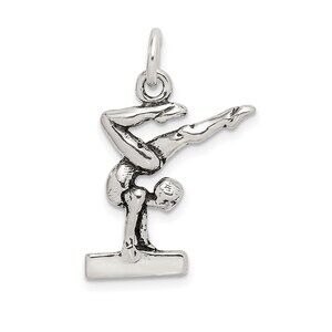925 Sterling Silver Sports Theme Antiqued Gymnasts Necklace Charm Pendant